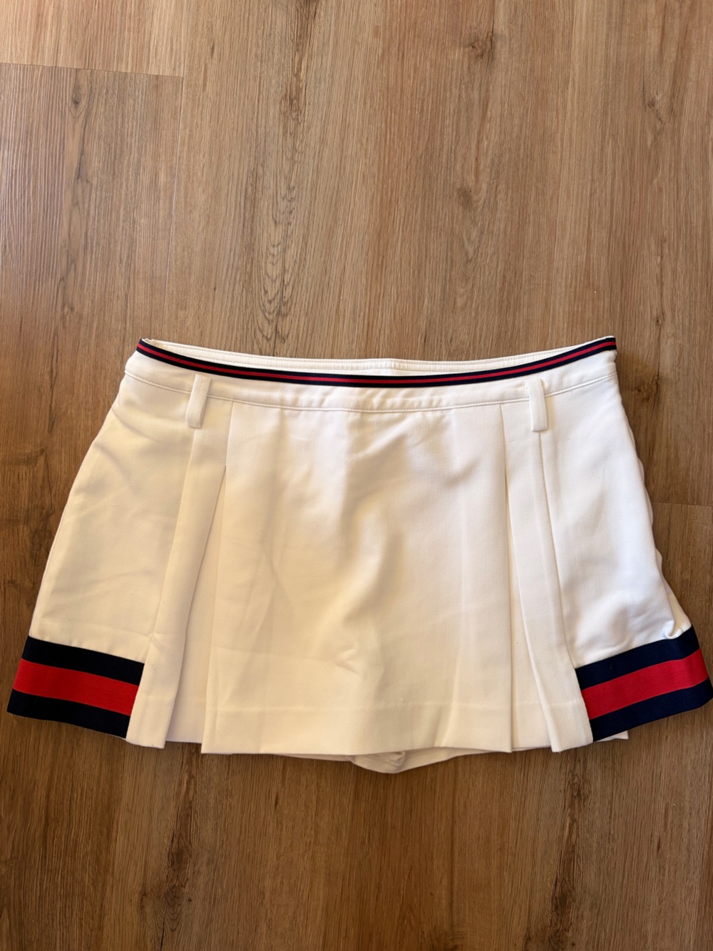 Maeve White Tennis Skort with Red and Navy Stripe Trim
